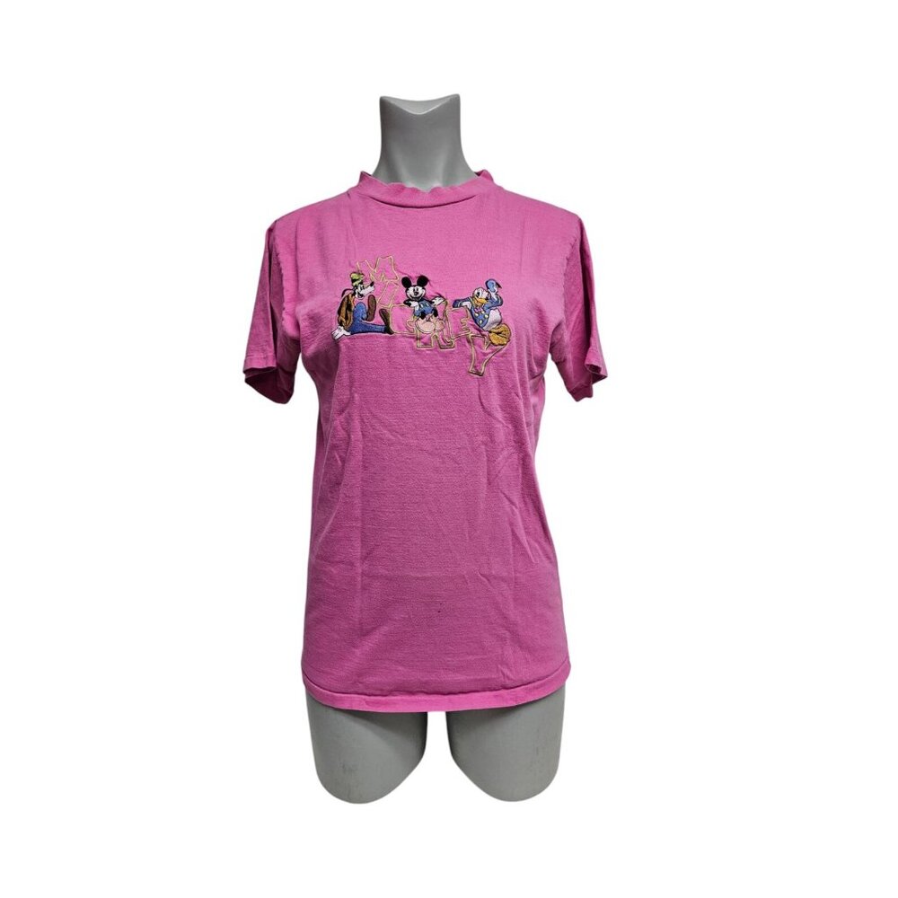 90s Mickey and Co embroidered characters pink shirt . Medium